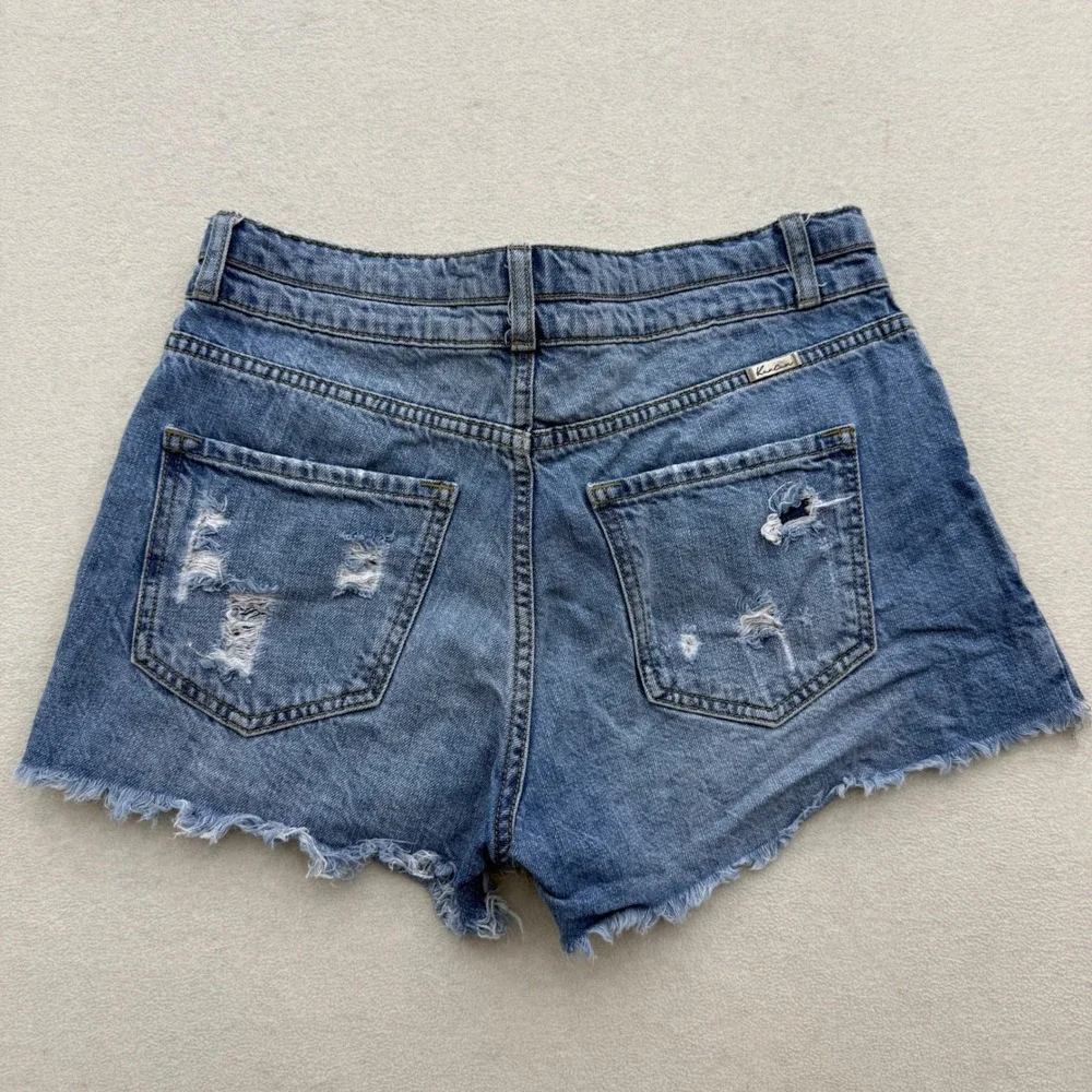 Kancan Denim Shorts Womens 5/26 Blue Distressed High Rise Raw Hem‎ Summer